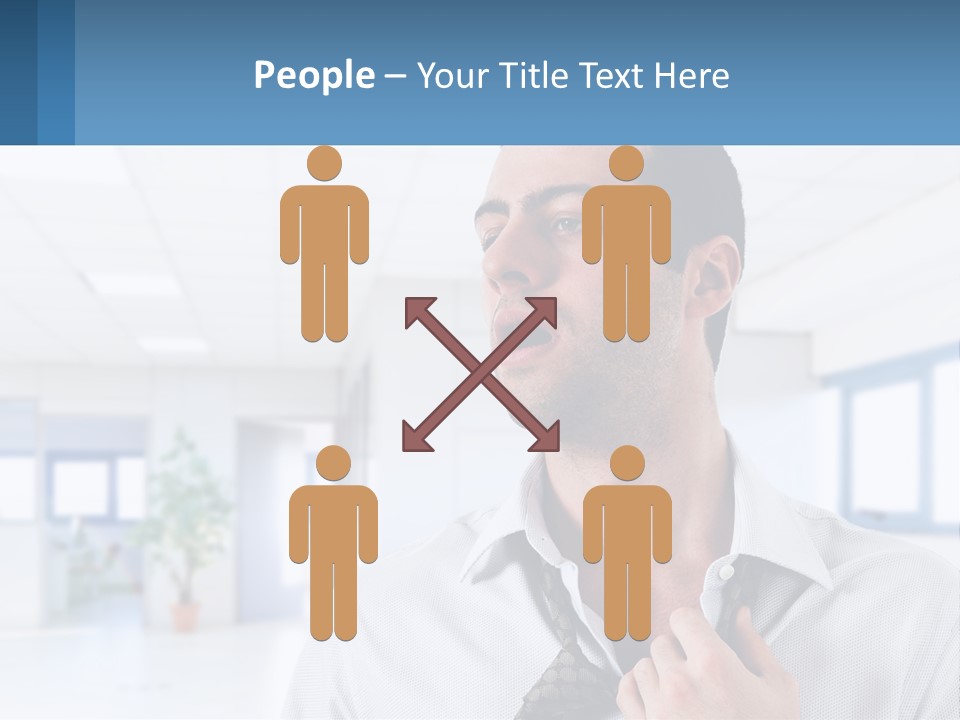 A Man In A White Shirt Is Holding A Blue Sign PowerPoint Template