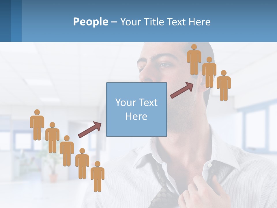 A Man In A White Shirt Is Holding A Blue Sign PowerPoint Template