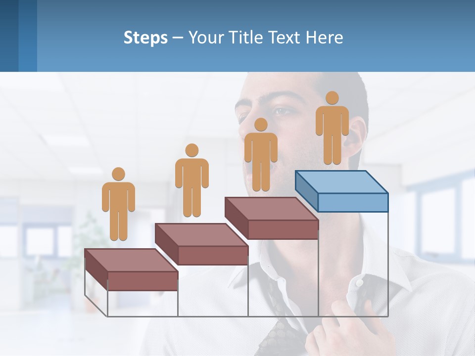 A Man In A White Shirt Is Holding A Blue Sign PowerPoint Template