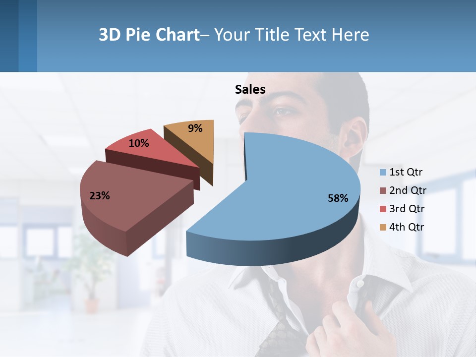 A Man In A White Shirt Is Holding A Blue Sign PowerPoint Template