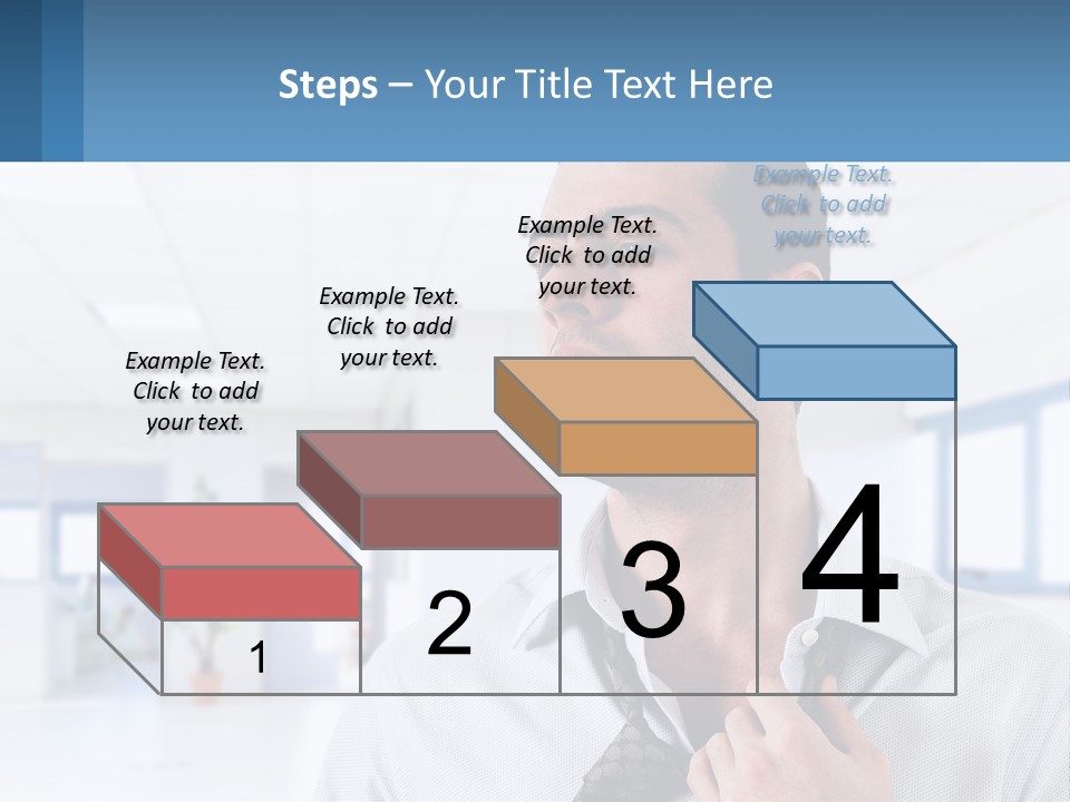 A Man In A White Shirt Is Holding A Blue Sign PowerPoint Template