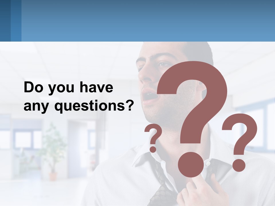 A Man In A White Shirt Is Holding A Blue Sign PowerPoint Template