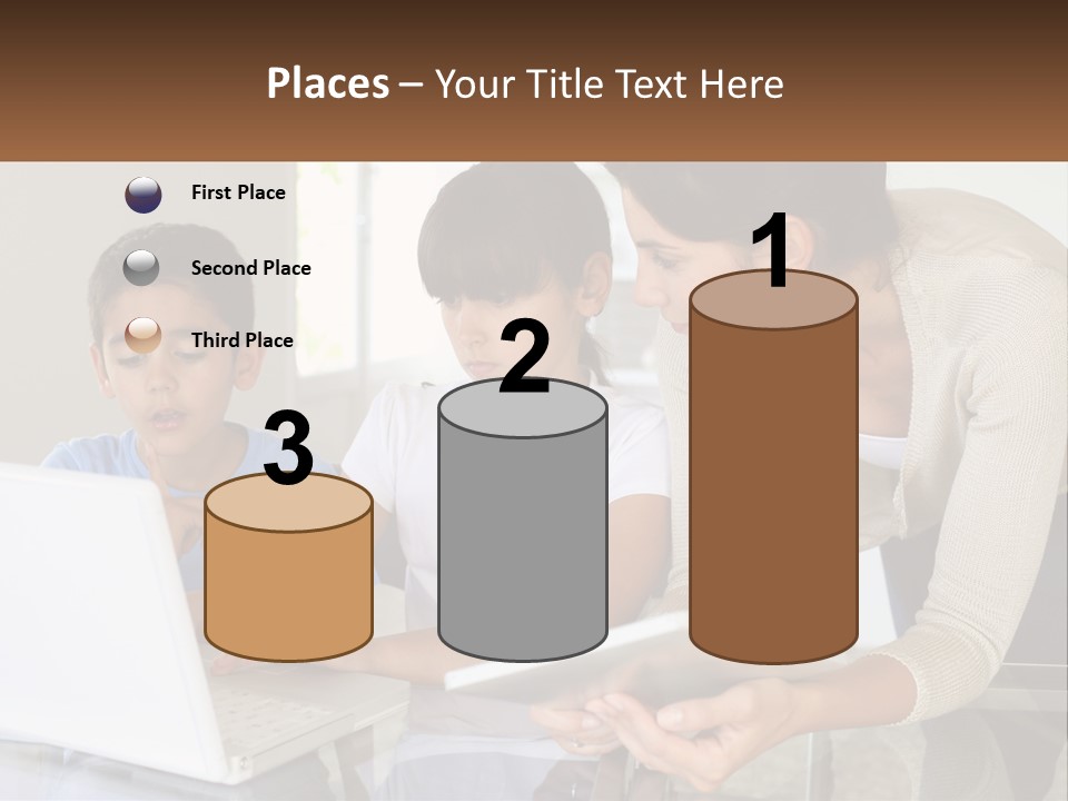 A Woman And Two Children Looking At A Laptop PowerPoint Template