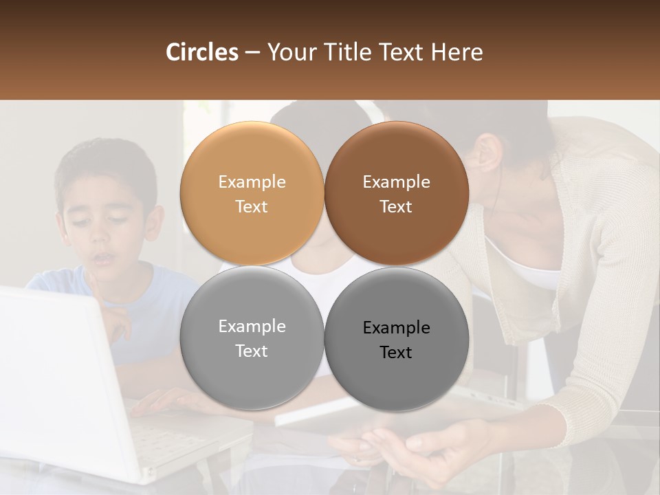 A Woman And Two Children Looking At A Laptop PowerPoint Template