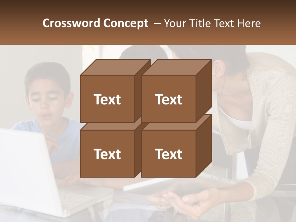 A Woman And Two Children Looking At A Laptop PowerPoint Template