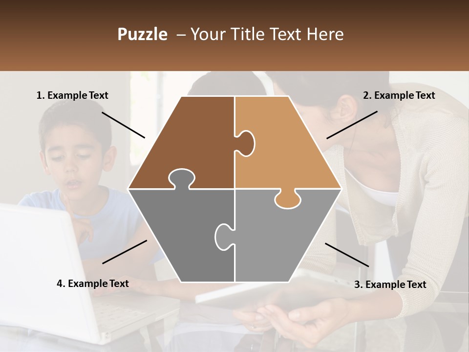 A Woman And Two Children Looking At A Laptop PowerPoint Template