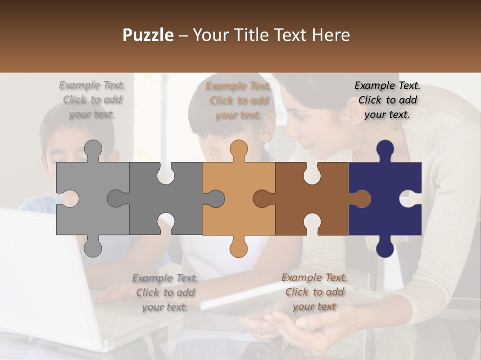 A Woman And Two Children Looking At A Laptop PowerPoint Template