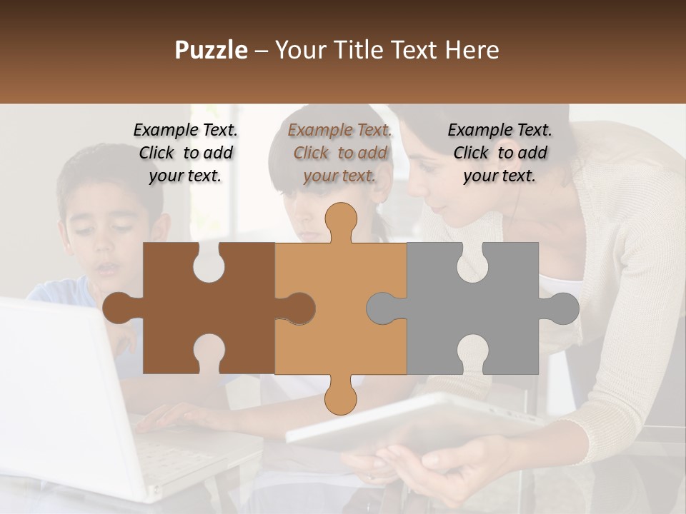 A Woman And Two Children Looking At A Laptop PowerPoint Template