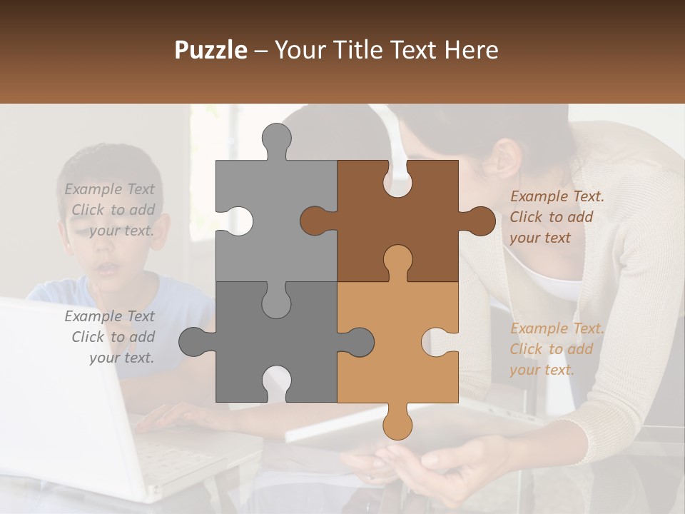 A Woman And Two Children Looking At A Laptop PowerPoint Template