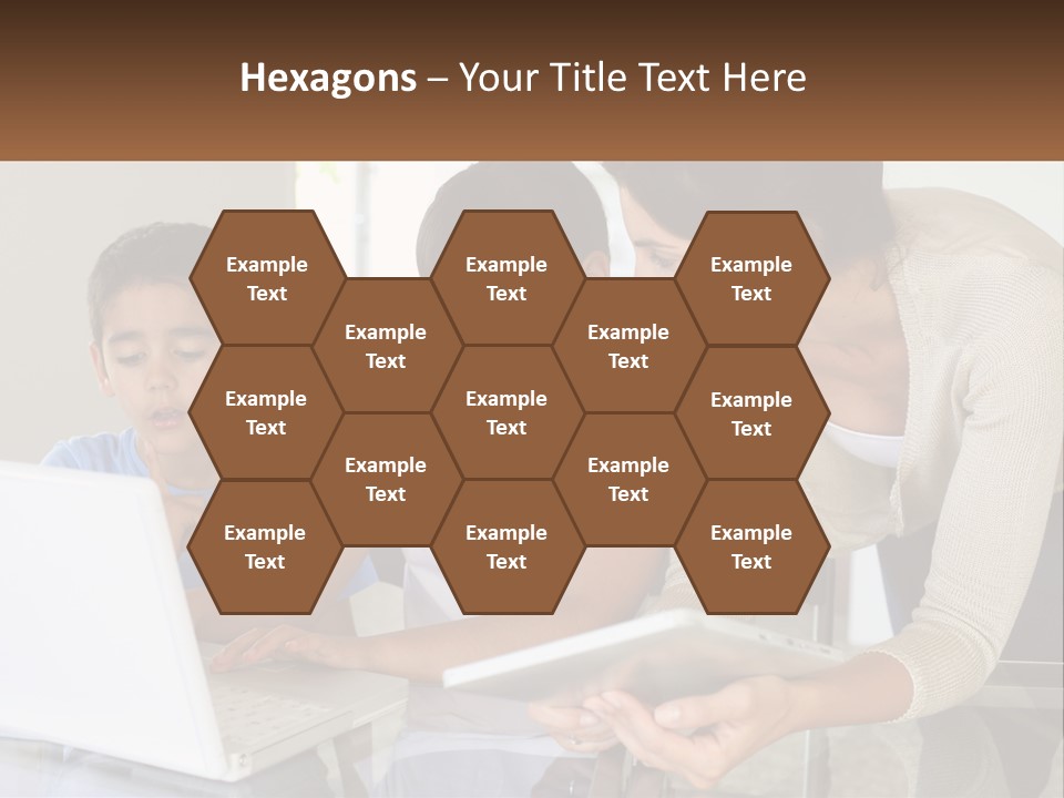 A Woman And Two Children Looking At A Laptop PowerPoint Template