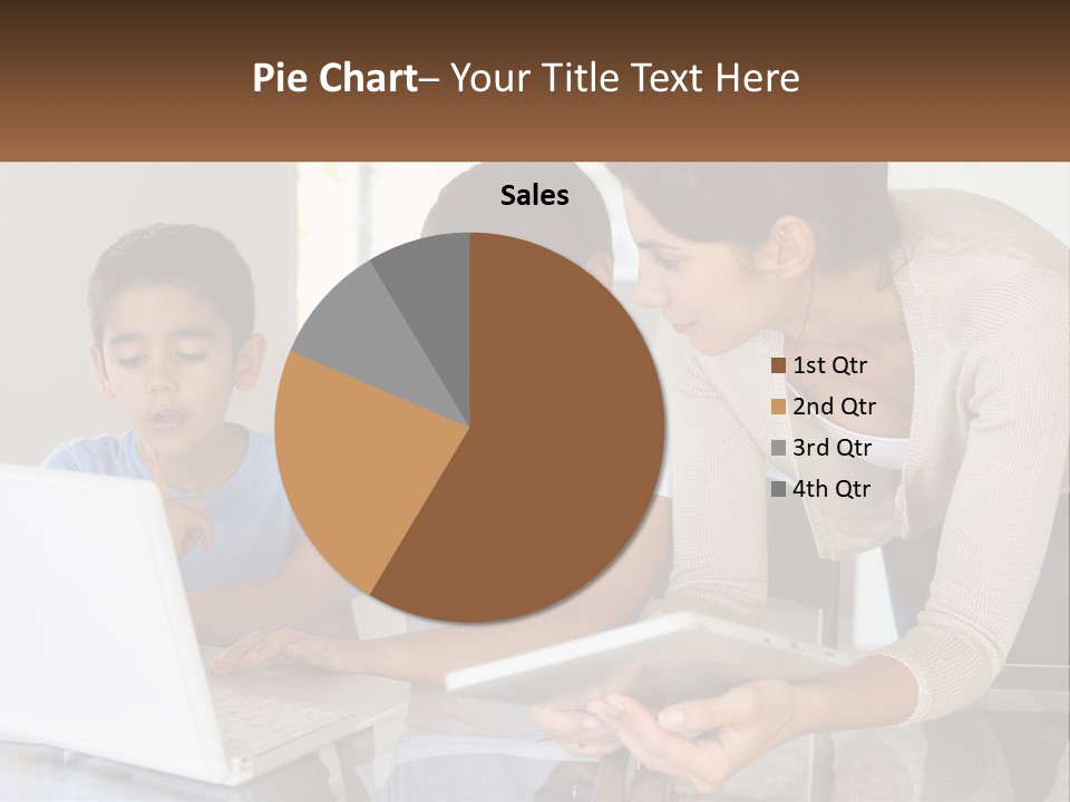 A Woman And Two Children Looking At A Laptop PowerPoint Template