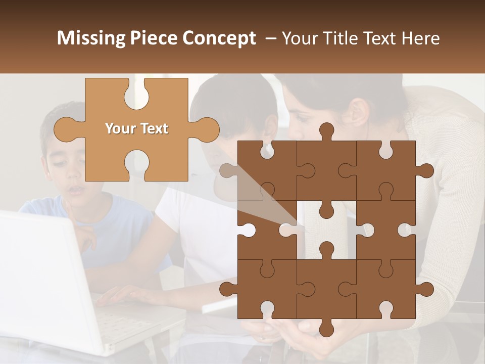 A Woman And Two Children Looking At A Laptop PowerPoint Template