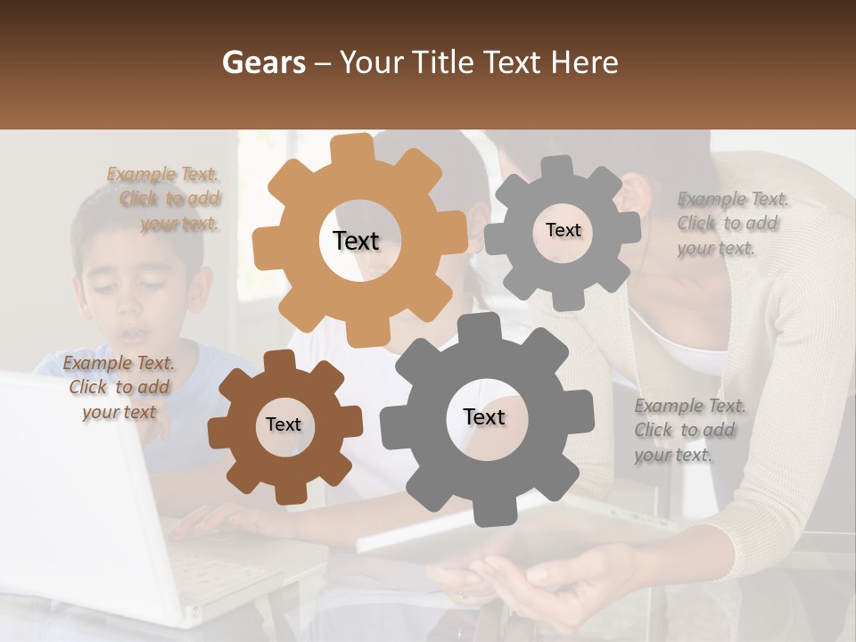 A Woman And Two Children Looking At A Laptop PowerPoint Template