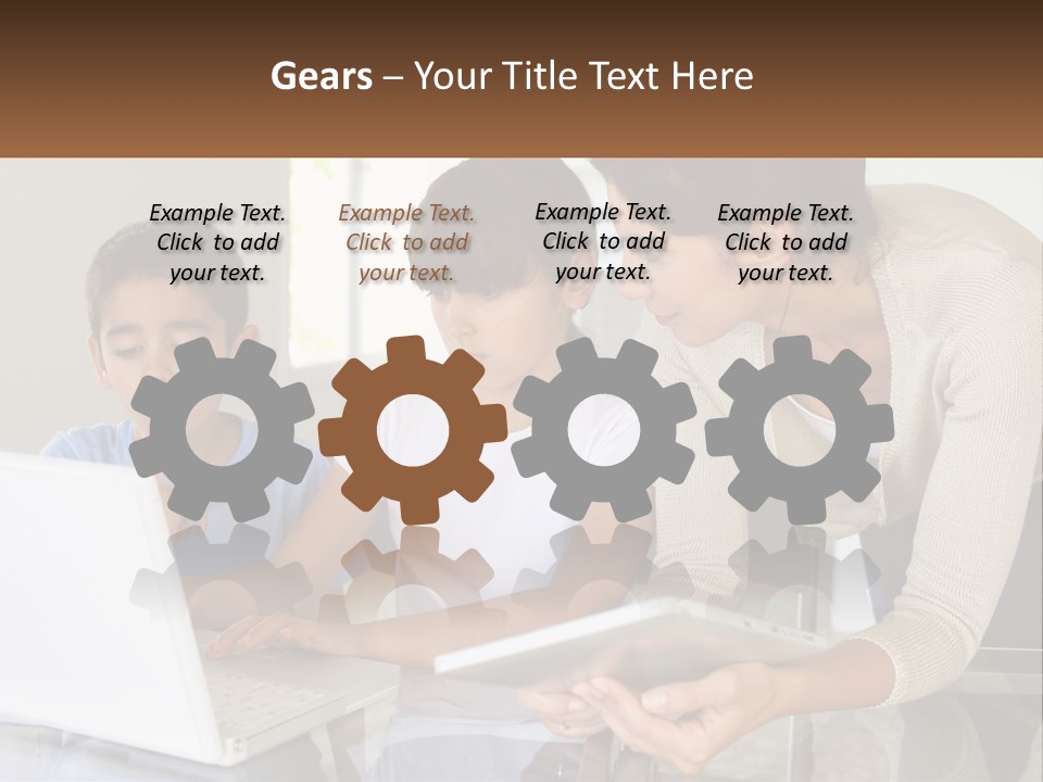 A Woman And Two Children Looking At A Laptop PowerPoint Template