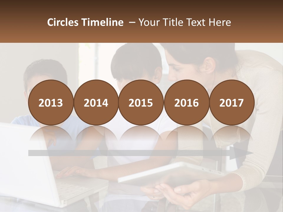 A Woman And Two Children Looking At A Laptop PowerPoint Template