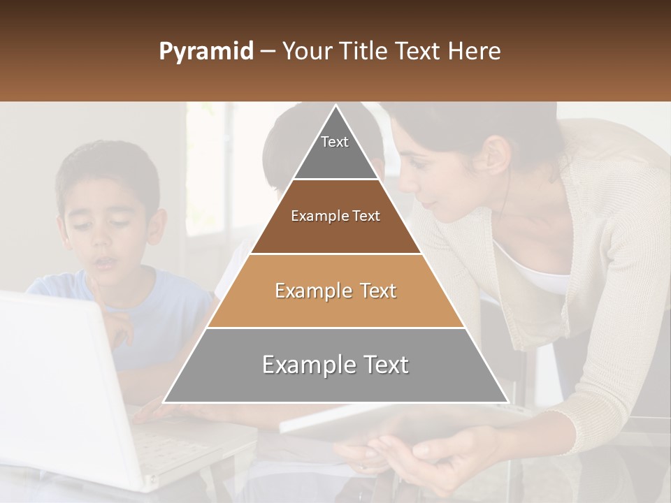 A Woman And Two Children Looking At A Laptop PowerPoint Template