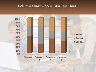 A Woman And Two Children Looking At A Laptop PowerPoint Template