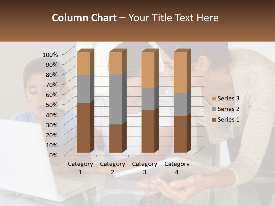 A Woman And Two Children Looking At A Laptop PowerPoint Template
