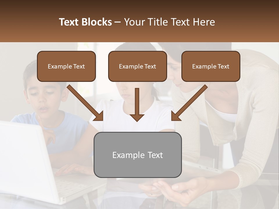 A Woman And Two Children Looking At A Laptop PowerPoint Template