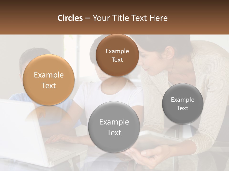 A Woman And Two Children Looking At A Laptop PowerPoint Template