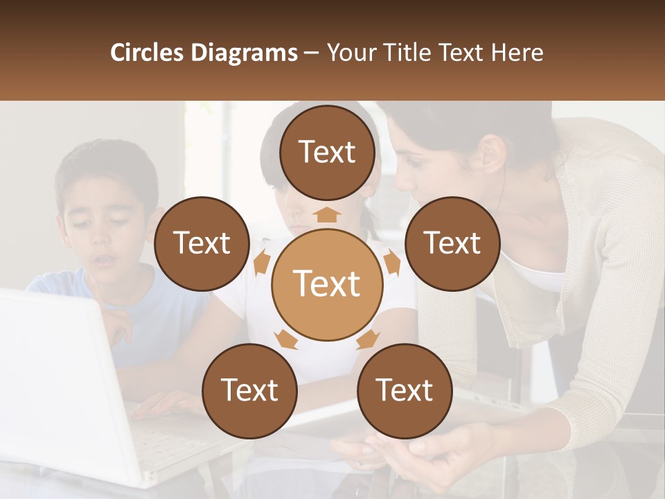 A Woman And Two Children Looking At A Laptop PowerPoint Template