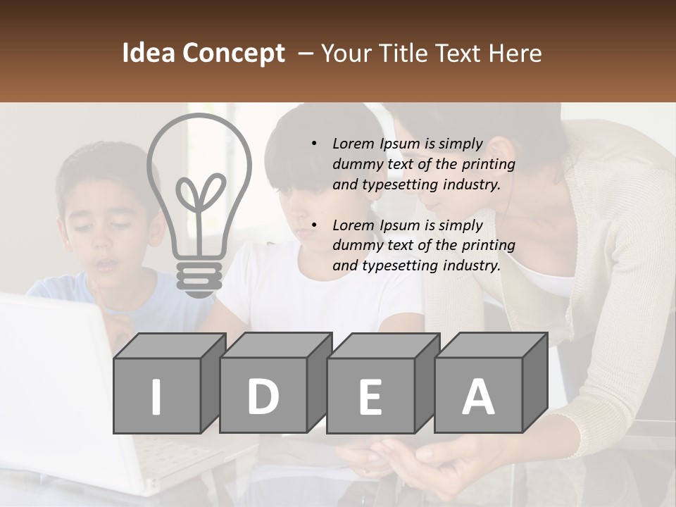 A Woman And Two Children Looking At A Laptop PowerPoint Template