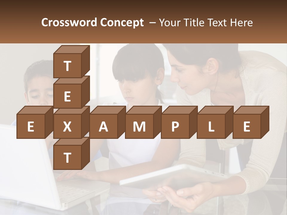 A Woman And Two Children Looking At A Laptop PowerPoint Template