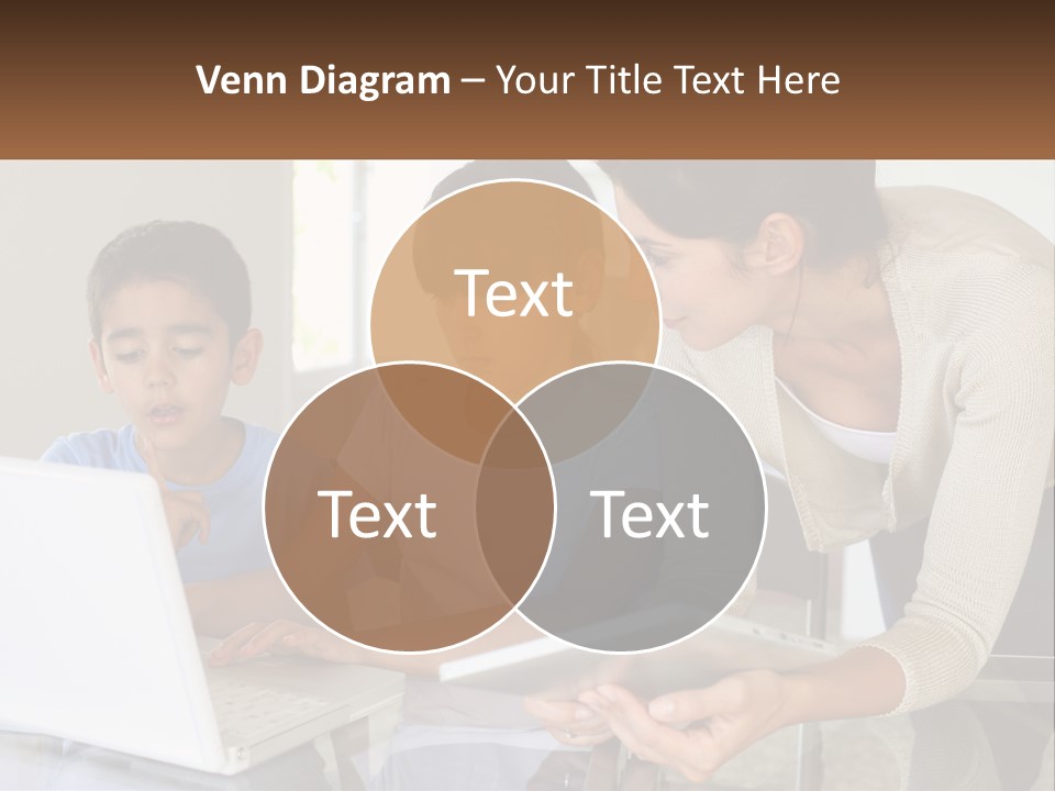 A Woman And Two Children Looking At A Laptop PowerPoint Template