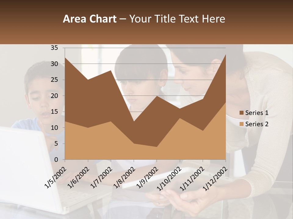 A Woman And Two Children Looking At A Laptop PowerPoint Template