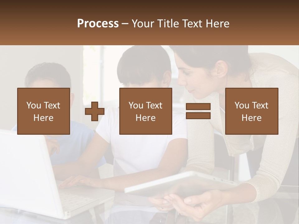 A Woman And Two Children Looking At A Laptop PowerPoint Template