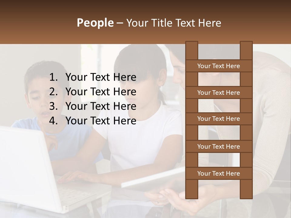 A Woman And Two Children Looking At A Laptop PowerPoint Template
