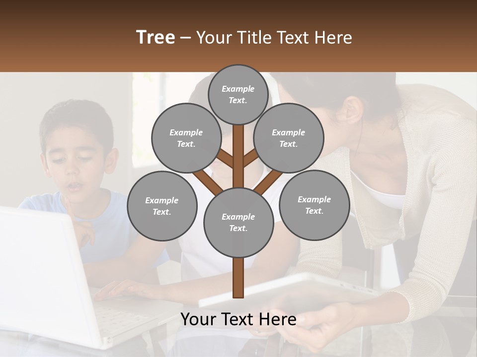 A Woman And Two Children Looking At A Laptop PowerPoint Template