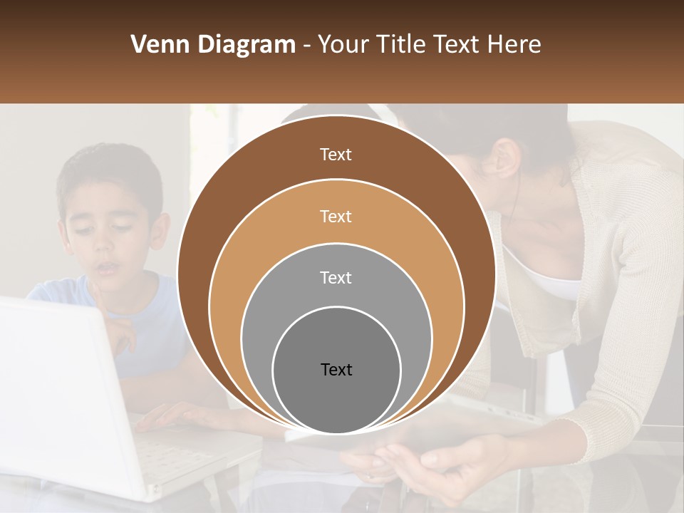 A Woman And Two Children Looking At A Laptop PowerPoint Template