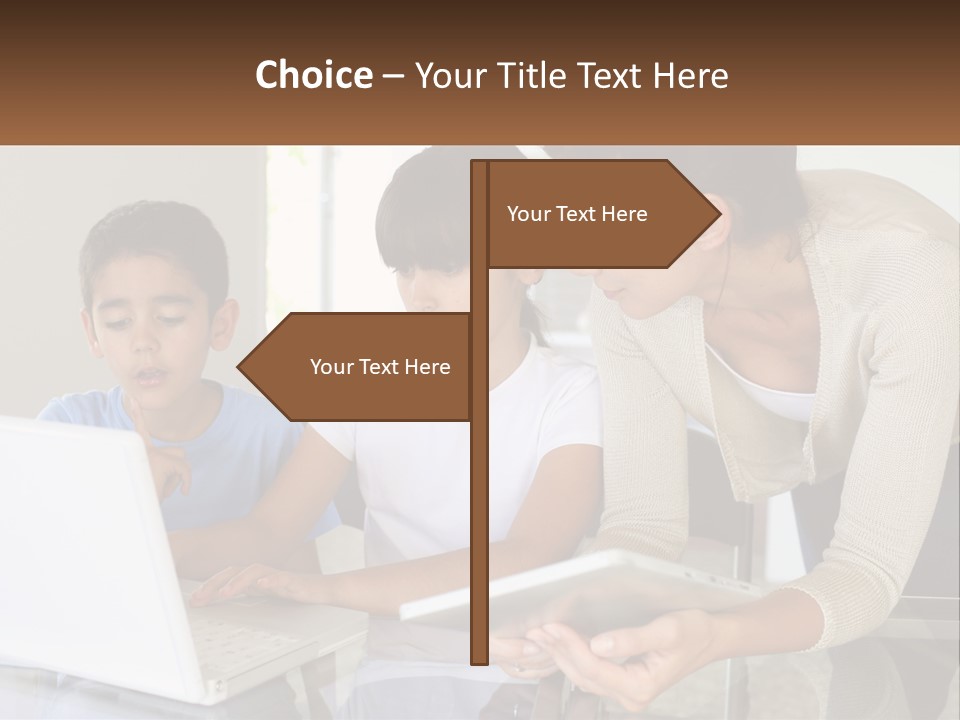 A Woman And Two Children Looking At A Laptop PowerPoint Template