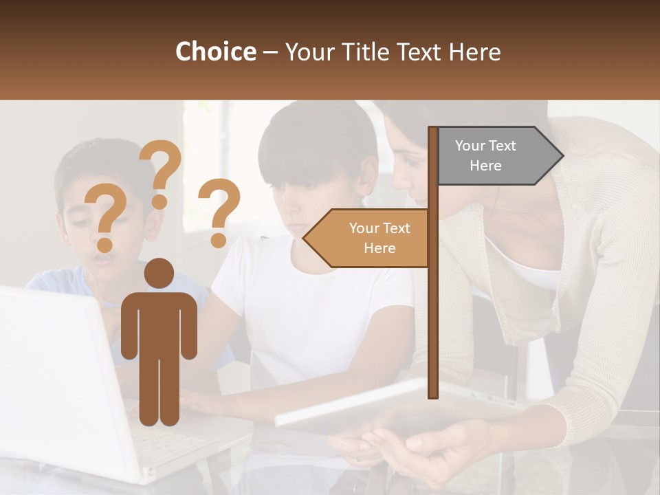 A Woman And Two Children Looking At A Laptop PowerPoint Template