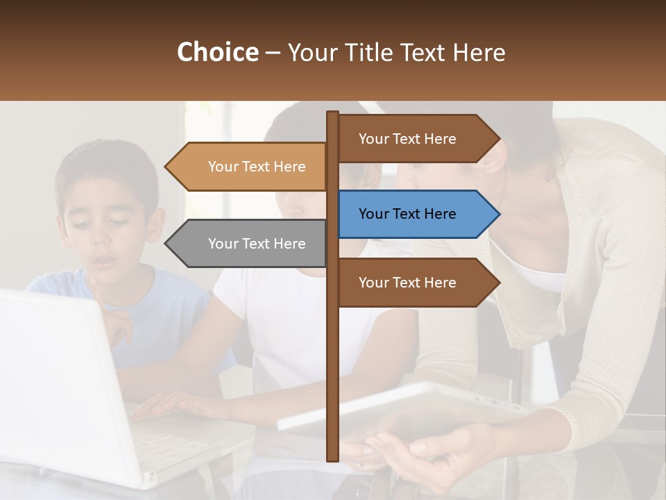 A Woman And Two Children Looking At A Laptop PowerPoint Template