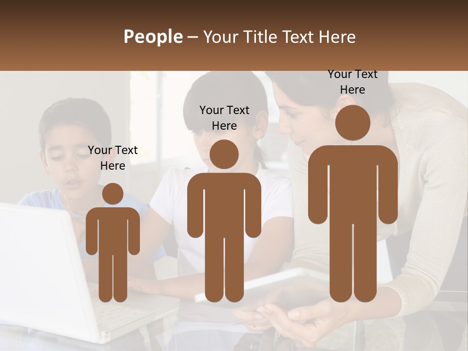 A Woman And Two Children Looking At A Laptop PowerPoint Template