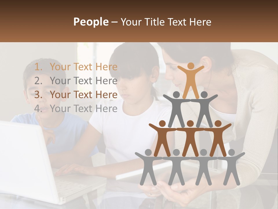 A Woman And Two Children Looking At A Laptop PowerPoint Template