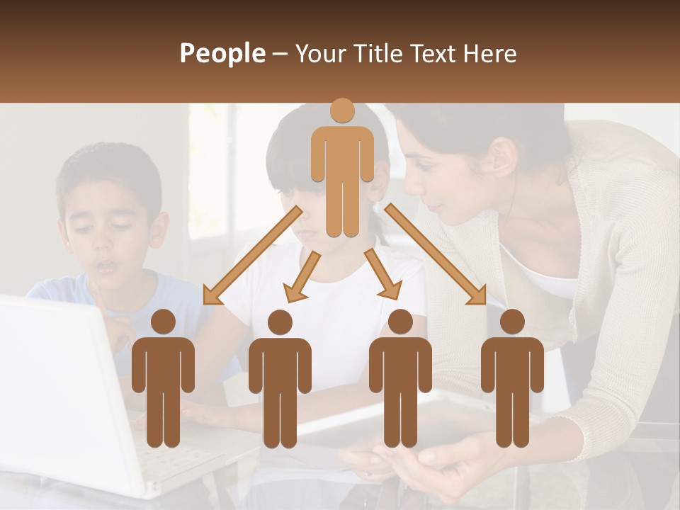 A Woman And Two Children Looking At A Laptop PowerPoint Template