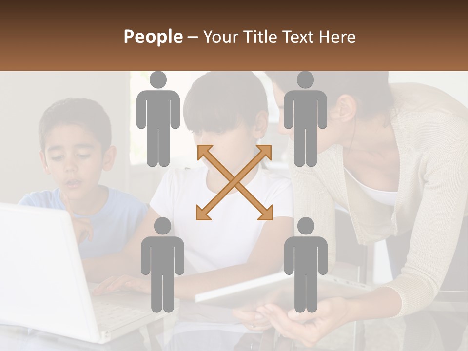 A Woman And Two Children Looking At A Laptop PowerPoint Template