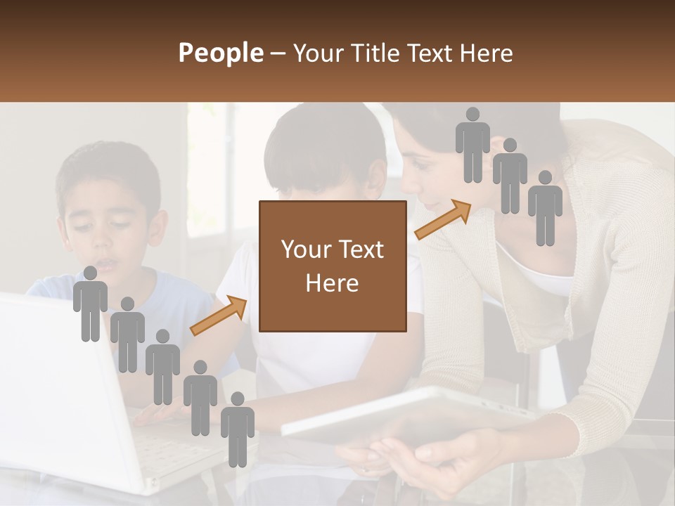 A Woman And Two Children Looking At A Laptop PowerPoint Template