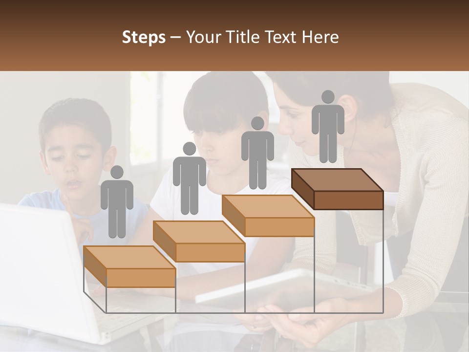 A Woman And Two Children Looking At A Laptop PowerPoint Template