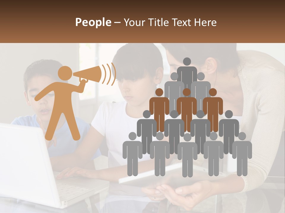 A Woman And Two Children Looking At A Laptop PowerPoint Template