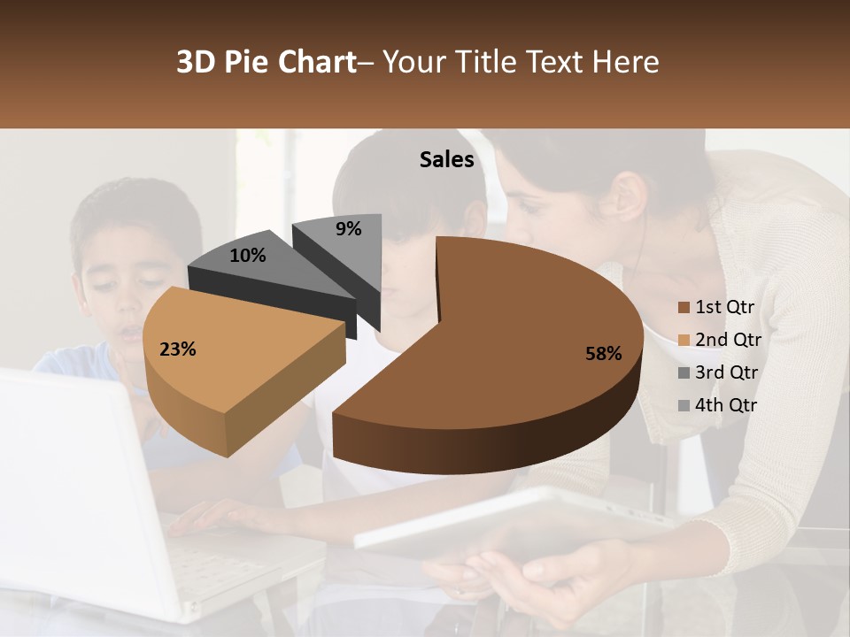 A Woman And Two Children Looking At A Laptop PowerPoint Template