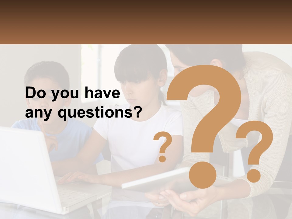 A Woman And Two Children Looking At A Laptop PowerPoint Template