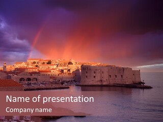 A City With A Rainbow In The Sky PowerPoint Template