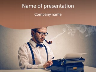 A Man Sitting At A Desk With A Pipe In His Mouth PowerPoint Template