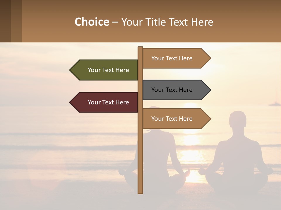 Two People Are Sitting On The Beach At Sunset PowerPoint Template