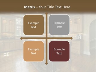 A Large Kitchen With Wooden Cabinets And A Center Island PowerPoint Template
