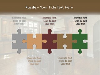 A Large Kitchen With Wooden Cabinets And A Center Island PowerPoint Template